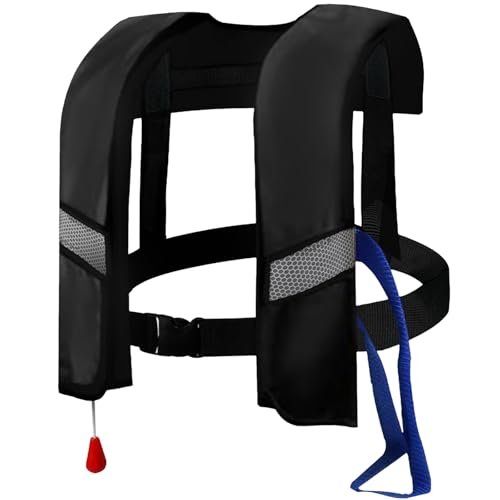 150N Automatic Inflatable Life Jacket – Adjustable Nylon Swim Vest with CO2 Inflation, Reflective Strips & Safety Buckle (Black)
