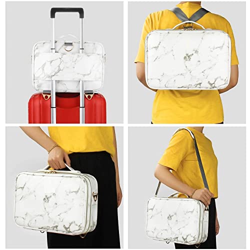 Image of Travel Makeup Case, Professional Cosmetic Train Cases Artist Storage Bag Make Up Tool Boxes Brushes Bags with Compartments Vanity Organizer (16 INCH(2 Layer), Marble Pattern)