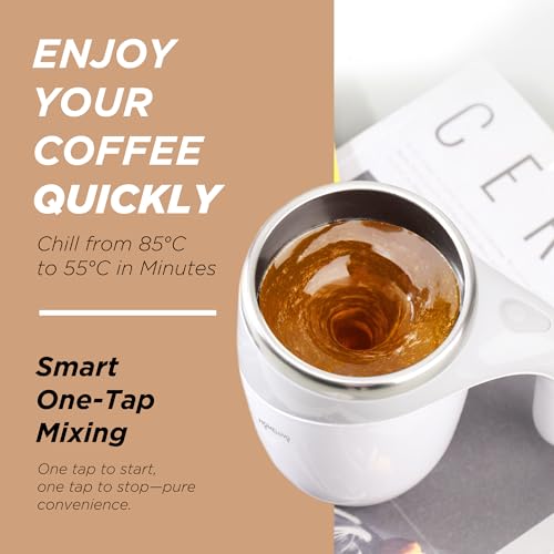 Image of Automatic Self Stirring Coffee Mug - Intelligent Magnetic Mixing & Spinning Cup with Built-in Magnet Mixer Spinner and Stirrer - Rechargeable Electric Stainless Steel Stir Blender Mug with Lid