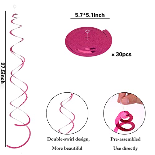 Image of PIGETALE 30 Pieces Iridescent Hot Pink Hanging Swirl Decorations Plastic Streamers Foil Swirls Ceiling Decorations Wedding Holiday Celebration Bachelorette Baby Shower Birthday Party Decorations