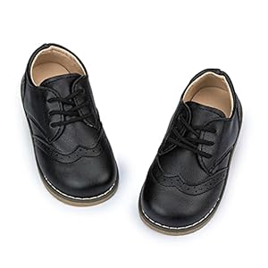 Meckior Toddler Boys Girls Dress Shoes Little Kid Oxford Shoes Wedding Church Dress Shoes PU Leather Lace Up School…