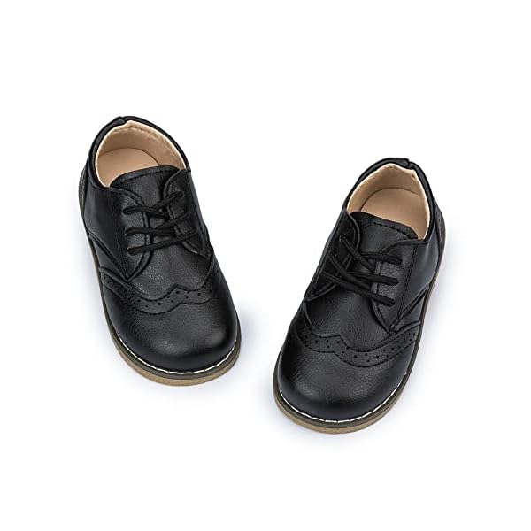 Meckior Toddler Boys Girls Dress Shoes Little Kid Oxford Shoes Wedding Church Dress Shoes PU Leather Lace Up School…