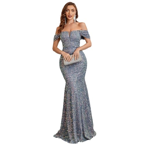 TOLEEN Women's Sleeveless One Shoulder Sequin Bodycon Formal Dresses Elegant Cocktail Party Maxi Dress Gray