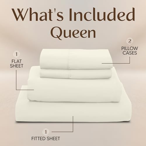 Image of Utopia Bedding Queen Size Sheet Set - 4 Piece Bed Sheets, Soft and Breathable Microfiber, Includes 1 Fitted Sheet, 1 Flat Sheet and 2 Pillowcases - Oeko Tex (Ivory)