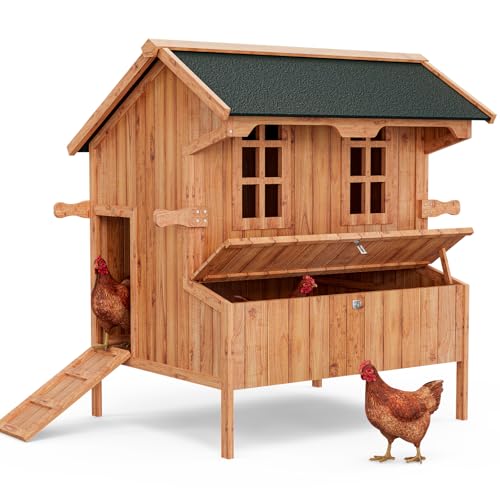 Chicken Coop with Nesting Box, Wooden Outdoor Chicken Hen House with Leakproof Pull-on Tray, Poultry Cage Duck Coop with Waterproof Roof (36\" Lx27 Wx41 H) (Yellowish Green 1PC)
