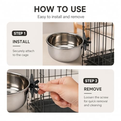 Image of Pets Empire Best Stainless Steel Birds Coop Cup Feeder Bowl (200ML Pack of 2, Clamp)