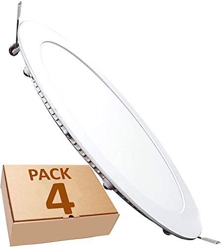 4x Panel Downlight Led Redondo Plano, 18W, Blanco Neutro 4500K, 1600 Lumenes, Driver Incluido, Corte Standard 200 mm, 225 Mm [Clase de eficiencia energética A ]