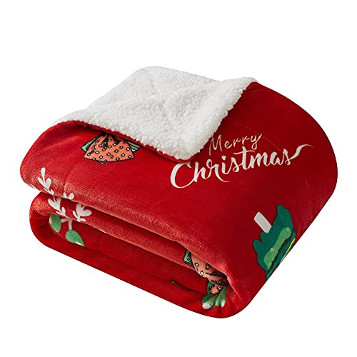 Searchi Christmas Sherpa Fleece Throw Blanket Super Soft Fuzzy Fluffy Printed Santa Claus Flannel Blanket Reversible Warm Cozy Plush Xmas Throw Blankets For Bed Sofa Couch #TOP4