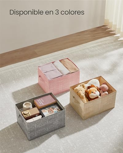 Miniatura 6 de Songmics Cajas De Almacenaje Plegables, Juego De 3 Cestas De Tela, 40 X 30 X 24 Cm, Organizadores De Armario, 2 Asas, Portaetiquetas, Para Dormitorio, Salón, Beige Arena Rob440k01