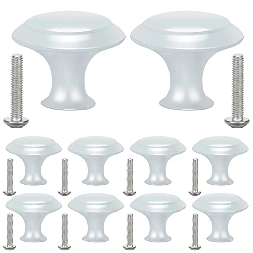 astarye Lot de 10 boutons de meubles blancs en acier inoxydable pour armoire, tiroir, commode, style rond