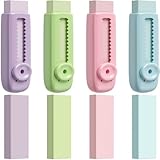 SAINT NIEVE 8-Piece Sliding Retractable Pencil Erasers - 4 Cute Colors with Dynamic Push-Pull Design, Includes 4 Expandable Erasers and 4 Refill Erasers for Students and Creatives