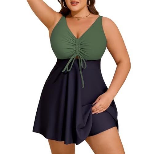 Arolina Plus Size Swimdress for Women High Waisted Tummy Control Tankini Bathing Suits Two Piece Swimsuits with Boyshorts Large Flower26