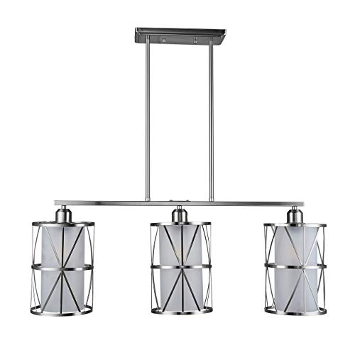 SHENGQINGTOP 33" Modern Kitchen Island Lights with Cylindrical Frosted Glass Shade, 3-Light Dining Room Lighting Fixtures Hanging, New Transitional Multi Pendant Lighting, Brushed Nickel Finish - Image 3