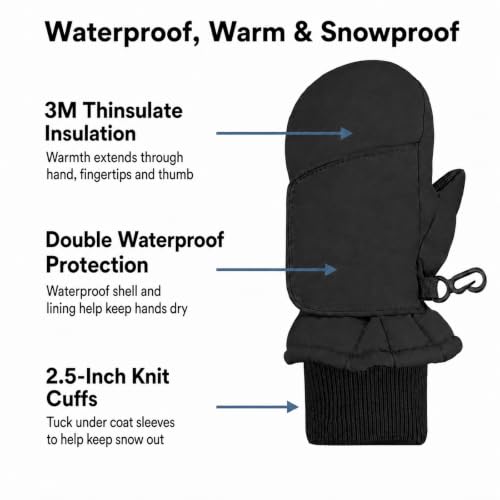 Image of N'Ice Caps Kids Waterproof Snow Mittens Cold Weather Thinsulate Insulated