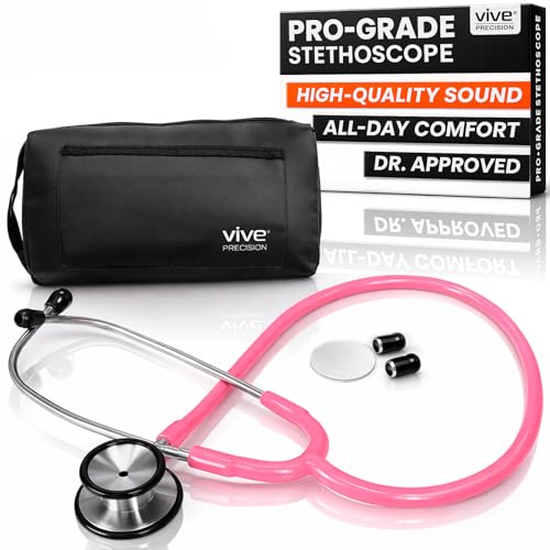 Vive Precision Dualhead Stethoscope - Dual Head Diaphragm Bell for Nurses ER Cardiology Veterinary (Pink)
