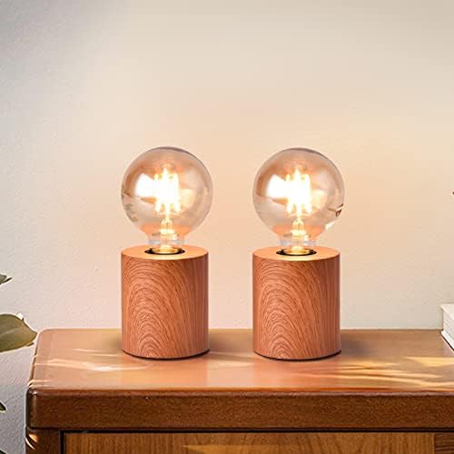 KUNJOULAM Industrial Metal Table Lamp Set of 2, Wood Color Bedside Nightstand Light with Plug in, Modern Short Desk Lamp for Office, Study, Simple E26 Edison Light Bulb Table Lamp Without Bulb