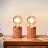 KUNJOULAM Industrial Metal Table Lamp Set of 2, Wood Color Bedside Nightstand Light with Plug in, Mo