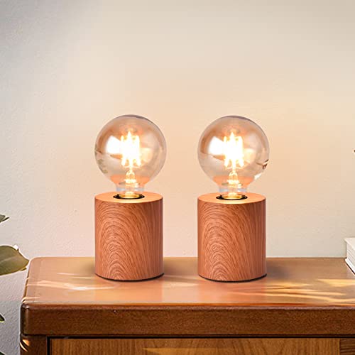 Kunjoulam Industrial Metal Table Lamp Set Of 2, Wood Color Bedside Nightstand Light With Plug In, Modern Short Desk Lamp For Office, Study, Simple E26 Edison Light Bulb Table Lamp Without Bulb #TOP23