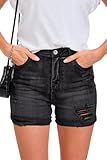 IVIR Denim Shorts for Women Ripped High Waisted Hot Pants Casual Summer Jean Shorts with Pockets Black L