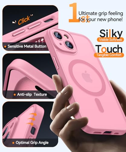 Image of CANSHN Magnetic for iPhone 15 Plus Case, Upgraded [Full Camera Protection] [Compatible with Magsafe] [Translucent Matte] Shockproof Protective Phone Case for iPhone 15 Plus 6.7 inch - Pink
