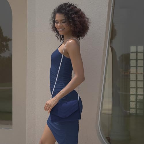 Milisente Damen Clutch, Wildleder Handtasche Clutch Umschlag Crossbody schultertasche Clutch Tasche Abendtasche Marineblau (Blau)