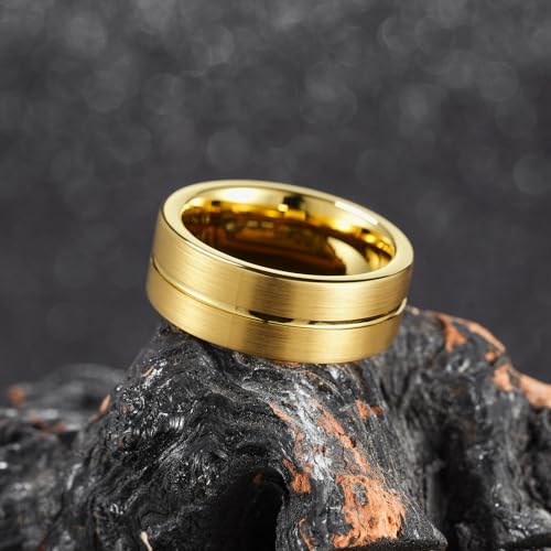 Image of King Will Tungsten Carbide Wedding Band for Men Women-4 /6 /8mm Width 14K Gold Plated Tungsten Wedding Ring Matte Brushed & High Polished Style Comfort Fit Wedding Band Size 6-14
