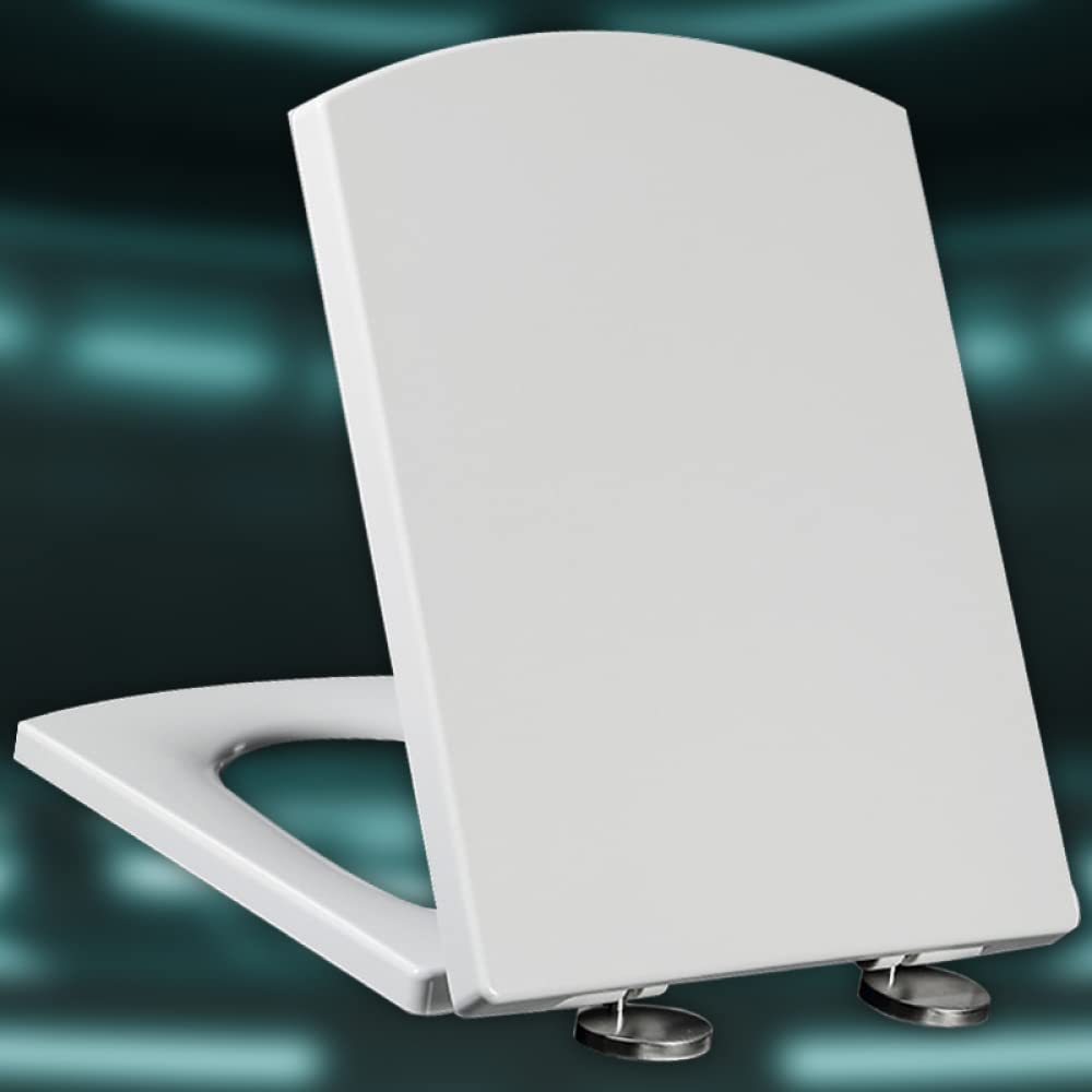 Charnières à fermeture lente sur cet abattant de toilette carré haut de gamme
