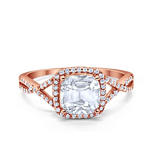 Halo Infinity Shank Engagement Ring Cushion Round Simulated Cubic Zirconia Rose Tone 925 Sterling Silver, Size-8