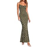 Womens Summer Dresses Polka Dot Spaghetti Strap Cowl Neck Bodycon Wedding Guest Cocktail Mermaid Maxi Dress Vacation Army Green-XL