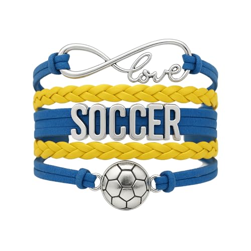 Infinity Collection Soccer Gifts, Soccer Bracelet, Soccer Jewelry, Adjustable Soccer Charm Bracelet- Soccer Gifts (Blue/Yellow)