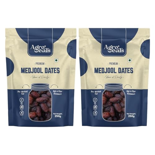 Image of AGROEATS PREMIUM MEDJOOL DATES - 250g | Naturally Sweet & Juicy | Fresh & Delicious | Healthy Energy Snack | Rich in Fiber & Nutrients | Ideal for Gifting & Daily Nutrition | Pack of 2