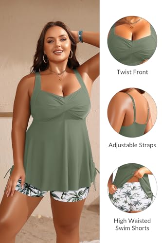 Image of Aqua Eve Women Plus Size Tankini Swimsuit Two Piece Flowy Swimdress Bathing Suits with Shorts