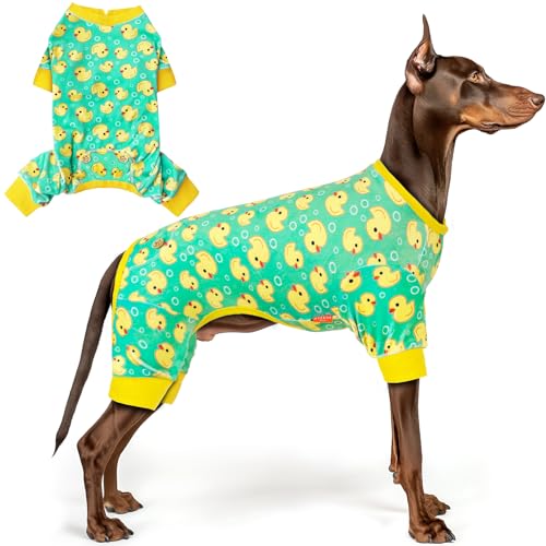 KYEESE Dog Pajamas Velvet Dog Pajamas Large Sized Dogs Comfy Pets Costume Soft Dogs Clothes Pet Onesie Yellow Ducks Pet Coat Stretchy Pets Body Suits After Surgery, 3X-Large