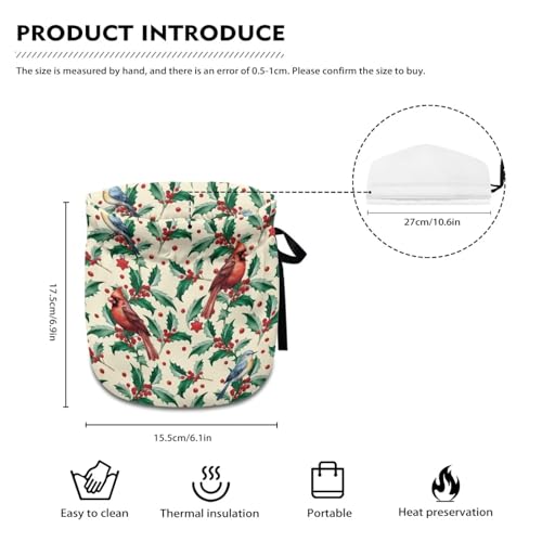 Image of Christmas Cardinal Thorn Bird Tea Pot Cozies, Machine Washable Fabric Kitchen Teapot Dust Cover Breakfast Warmer Insulation and Keep Warm, Home Christmas Decor
