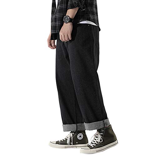 DOSLAVIDA Men's Work Jeans Casual Hip Hop Cargo Solid Color Loose Fit Straight Wide Leg Cotton Denim Pants with Zipper2
