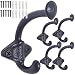 WEBI Rustic Coat Hooks Wall Mounted:5 Packs,Cast Iron,Vintage Rustic Towel Hook Robe Hook,Metal Antique Hooks for Hanging Coats Double Wall Hook for Hat,Farmhouse,Mudroom,Closet,Bathroom,Black