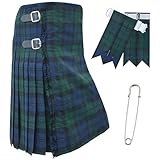 Kilt für Herren – traditionelles schottisches Schottenkaro, 453 g, Premium-Acrylwolle, handgefertigte Tartan-Kilts mit 3 Lederriemen, inklusive Kilt-Blitzen und Kiltnadel, schwarz/schottenmuster,