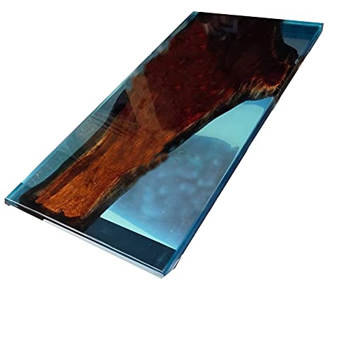 Blue Resin Glass Wooden Office Desk Table Top Handmade Decorative Furniture Decor