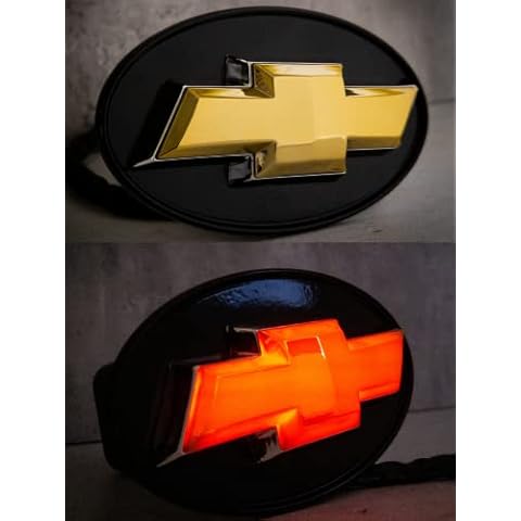 Autogem Compatible for Chevy Hitch Cover | Officially Licensed LED Light Trailer Towing Hitch Cover Receiver Chrome Finish Cover