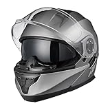 AHR Motorcycle Helmet Dual Visor Modular Flip up Full Face Helmet DOT Approved - AHR Helmet Run-M3 for Adult Motorbike Street Bike Moped Racing (Dark Grey, XXL)