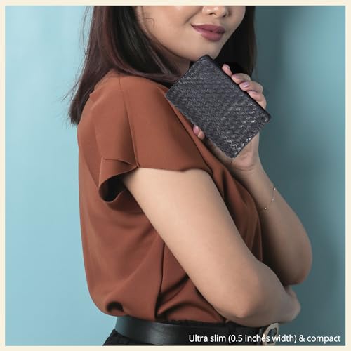Image of Real Leather Women Wallet Leather with RFID Blocking -Trifold Card Holder Designer Ladies Clutch with ID Window Wallets