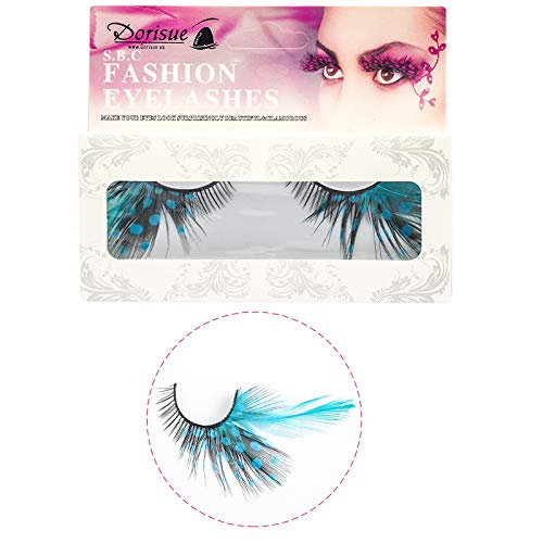 Dorisue Eyelashes Sexy Blue Point Peacock Prints Volume Feather Eyelashes Extra Extension False Eye Makeup Blue Color One Pair #TOP6
