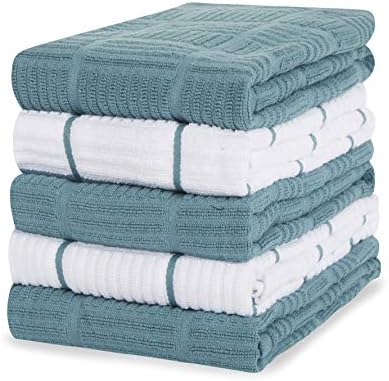 Sticky Toffee 100% Cotton Terry Tea Towel - Pack of 4, Grey Plain & Stripe Pattern | Kitchen Hand Cloth Set | Absorbent, Strong, Quick Dry & Machine Washable | Home & Kitchen Accessories