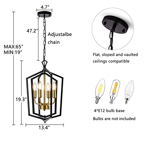 Lanhall 4-Light Dining Room Light Fixture Over Table Black Farmhouse Chandelier Metal Modern Pendant Light For Kitchen Island Dining Room Living Room Foyer Entryway-Brushed Brass #TOP3