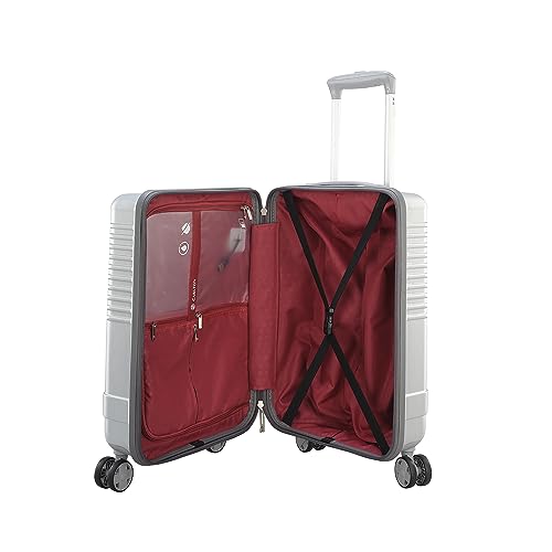 Image of Carlton Alumina | Cabin Trolley Bag, 56 Cm Small Hardsided Luggage | 8 Wheels, TSA Lock | Polycarbonate | Premium Suitcase for Travel | 5 Year International Warranty | Metallic Silver