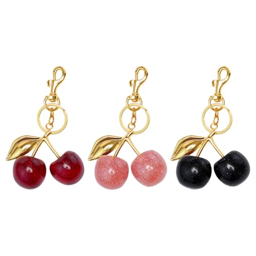 Bofanze 3 Pièce Breloque de Sac Cerise Mignon Cerise Porte Cle Breloque de Sac à Main en Forme de Cerise Porte Clés Cadeau Exquis Purse Pendant pour Sacs à Dos, Sacs à Argent, Clés D'auto