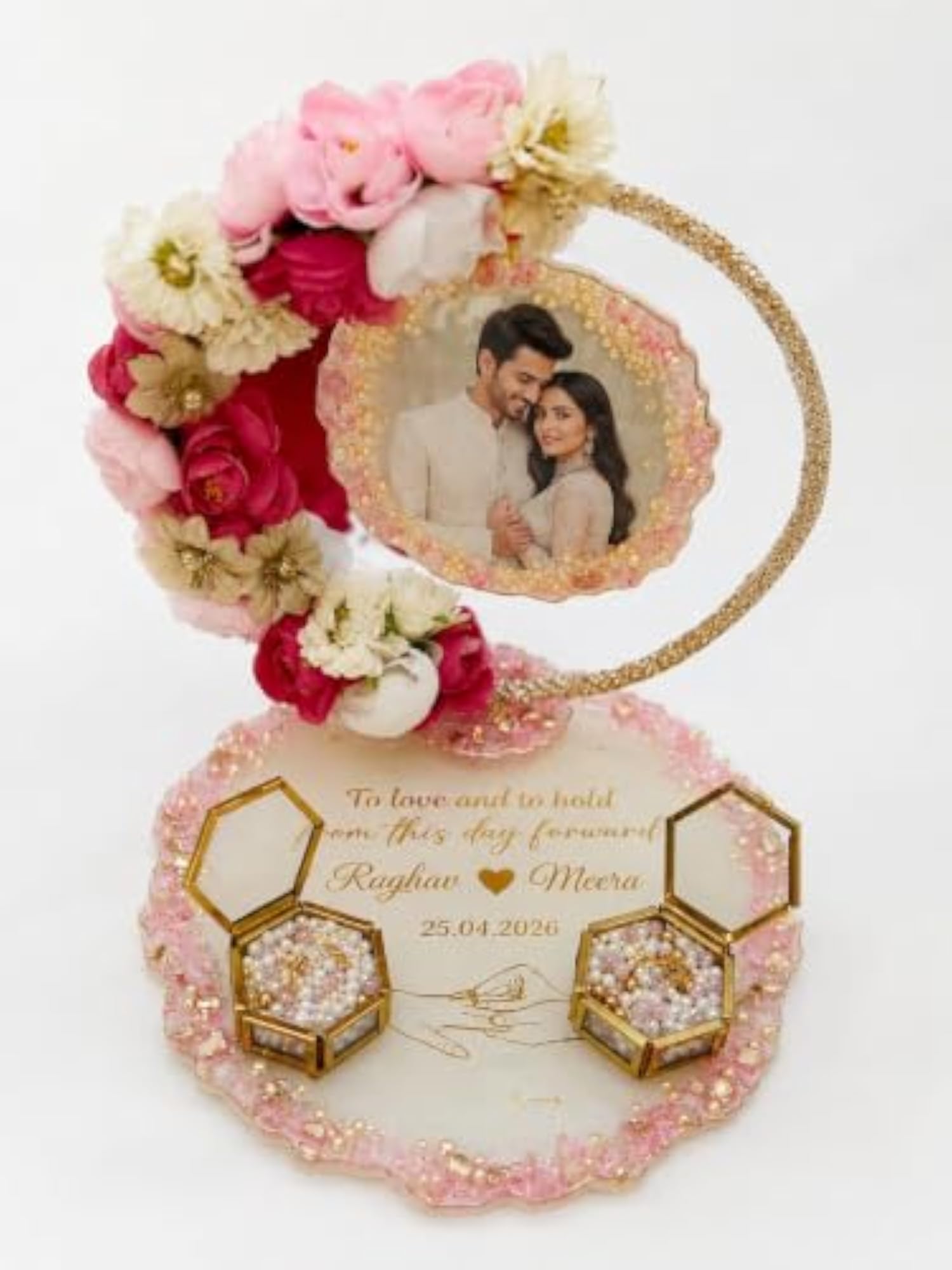 Customized Double Engagement Ring Platter, Vintage Ring Boxes