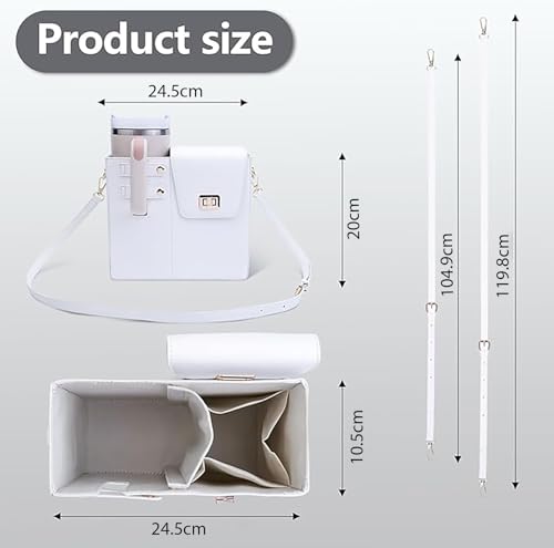 Image of House of Quirk Outdoor Portable Crossbody Tumbler Holder Bag with Purse Compartment - Travel Water Bottle Carrier for Hiking, Walking, Camping (White)