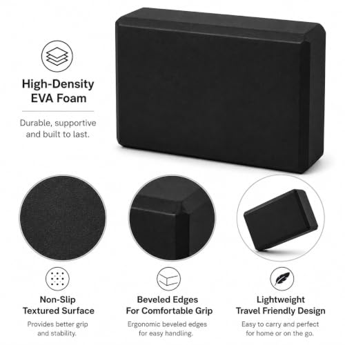 Image of Exerz EXYB-002 Yoga Blocks 2PK High Density - Comfortable Fitness Foam Bricks, Anti-Slip, Lightweight and Travel Friendly
