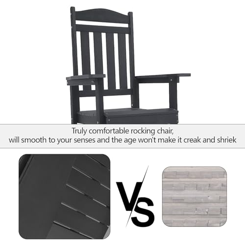 GARDIMAX Outdoor Rocking Chair Set of 2, Weather Resistant Porch Rockers for Adult, High Back Oversize Rocking Chair for Outdoor/Indoor, Black, 350lbs